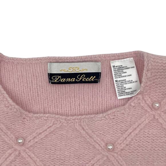 Dana Scott Womens Vintage Pink Pearl Lambswool Rabbit Hair Coquette Sweater Sz M - Picture 10 of 14